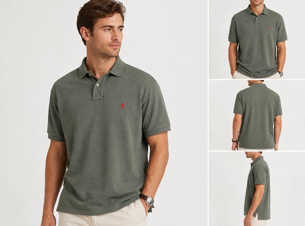 Polo Ralph Lauren Vintage Polo Shirt, Green Red Pony, Made in USA, Men's Large